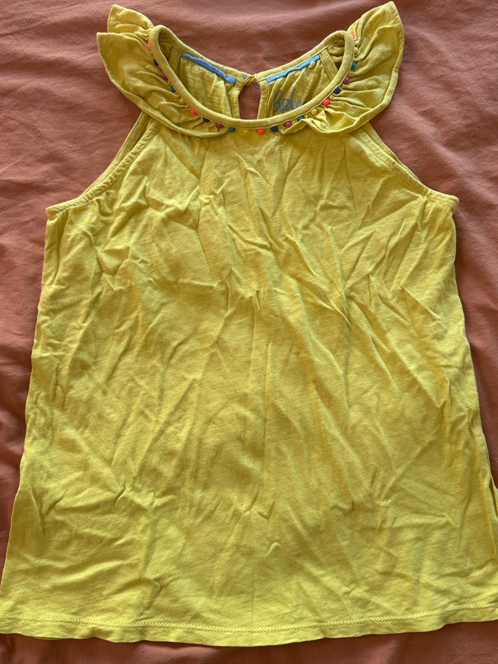 Boden Yellow Ruffle Collar Tank Top